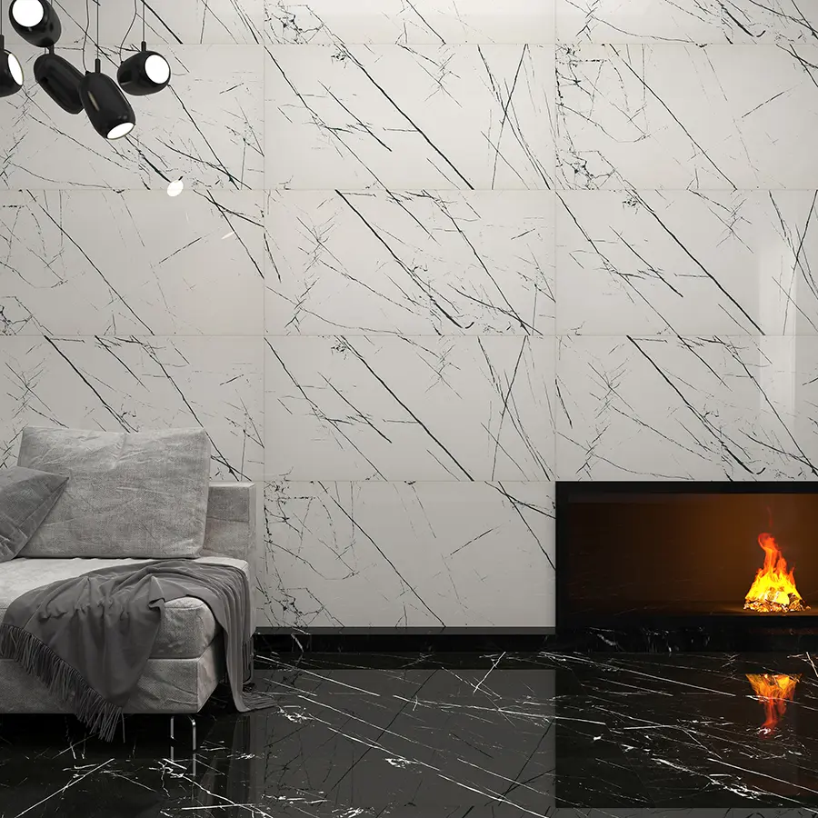 CARREAUX BLANC REYE NOIR 60*120 LISSE AGATHAN WHITE