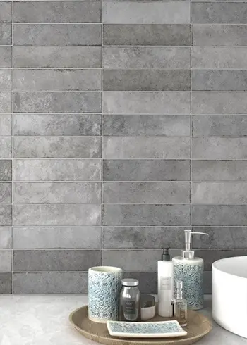 CARREAUX FAIENCE DECOR  GRIS CLAIR EN ZICZAC 30*90