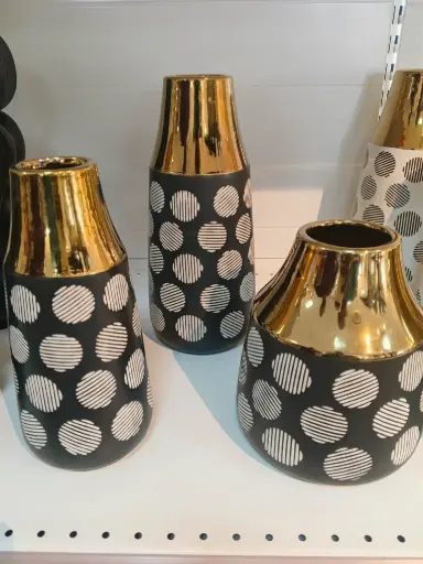 VASE FLEUR NOIR BLANC DORE 3 PIECES