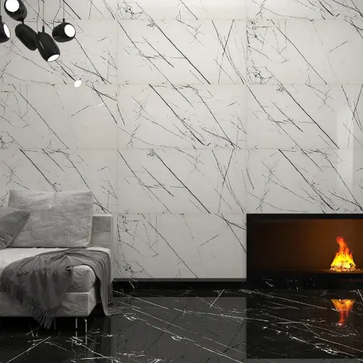 CARREAUX BLANC REYE NOIR 60*120 LISSE AGATHAN WHITE